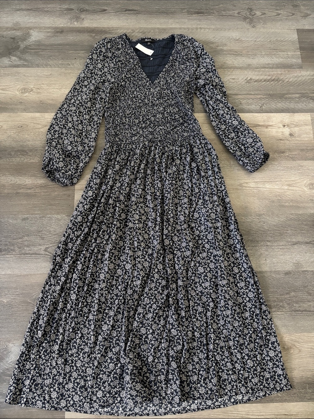 Madewell Black Floral Long Sleeve Maxi Dress